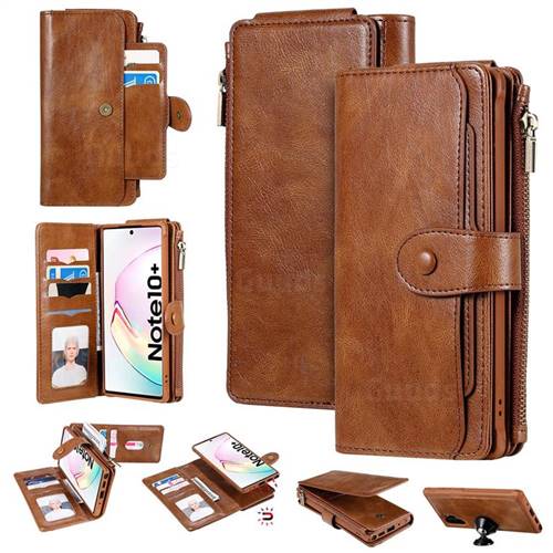 Retro Multifunction Zipper Magnetic Separable Leather Phone Case Cover for Samsung Galaxy Note 10 Pro (6.75 inch) / Note 10+ - Brown