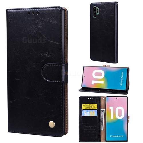 Luxury Retro Oil Wax PU Leather Wallet Phone Case for Samsung Galaxy Note 10 Pro (6.75 inch) / Note 10+ - Deep Black