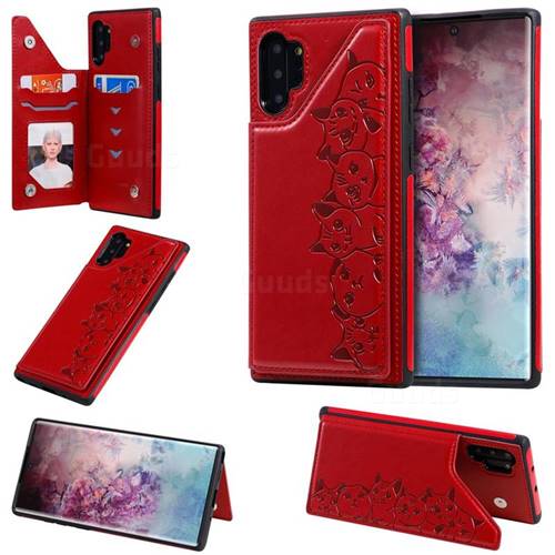 Yikatu Luxury Cute Cats Multifunction Magnetic Card Slots Stand Leather Back Cover for Samsung Galaxy Note 10 Pro (6.75 inch) / Note 10+ - Red