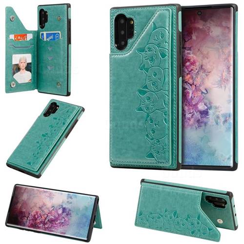 Yikatu Luxury Cute Cats Multifunction Magnetic Card Slots Stand Leather Back Cover for Samsung Galaxy Note 10 Pro (6.75 inch) / Note 10+ - Green