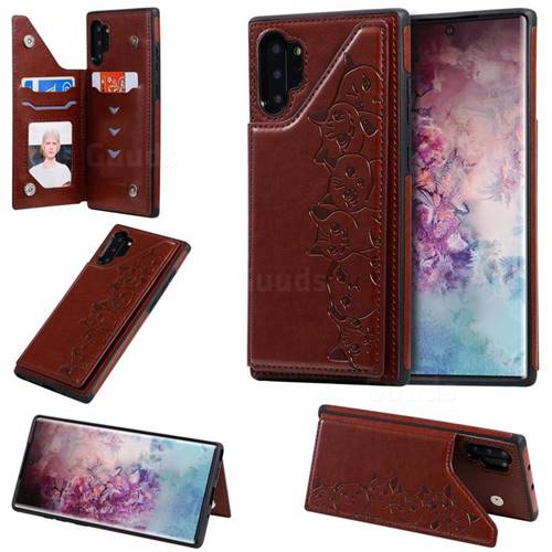 Yikatu Luxury Cute Cats Multifunction Magnetic Card Slots Stand Leather Back Cover for Samsung Galaxy Note 10 Pro (6.75 inch) / Note 10+ - Brown