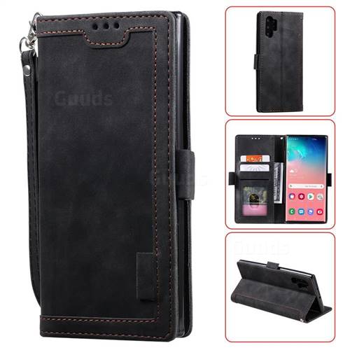 Luxury Retro Stitching Leather Wallet Phone Case for Samsung Galaxy Note 10 Pro (6.75 inch) / Note 10+ - Black