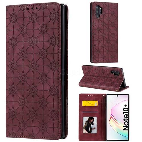 Intricate Embossing Four Leaf Clover Leather Wallet Case for Samsung Galaxy Note 10 Pro (6.75 inch) / Note 10+ - Claret