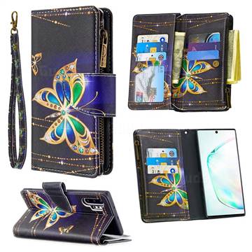 Golden Shining Butterfly Binfen Color BF03 Retro Zipper Leather Wallet Phone Case for Samsung Galaxy Note 10 Pro (6.75 inch) / Note 10+