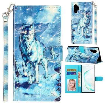 Snow Wolf 3D Leather Phone Holster Wallet Case for Samsung Galaxy Note 10 Pro (6.75 inch) / Note 10+