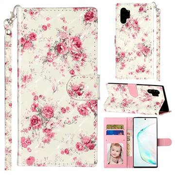 Rambler Rose Flower 3D Leather Phone Holster Wallet Case for Samsung Galaxy Note 10 Pro (6.75 inch) / Note 10+