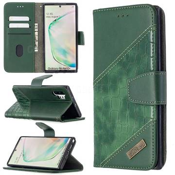 BinfenColor BF04 Color Block Stitching Crocodile Leather Case Cover for Samsung Galaxy Note 10 Pro (6.75 inch) / Note 10+ - Green