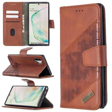 BinfenColor BF04 Color Block Stitching Crocodile Leather Case Cover for Samsung Galaxy Note 10 Pro (6.75 inch) / Note 10+ - Brown