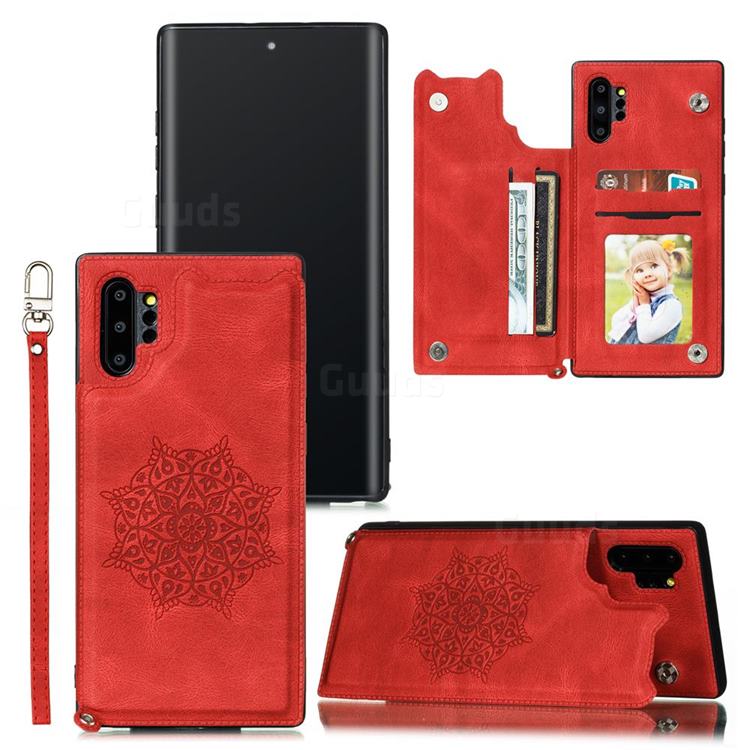 Luxury Mandala Multi-function Magnetic Card Slots Stand Leather Back Cover for Samsung Galaxy Note 10 Pro (6.75 inch) / Note 10+ - Red