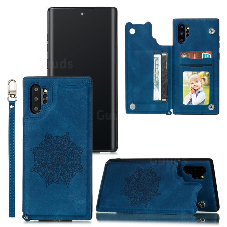 Luxury Mandala Multi-function Magnetic Card Slots Stand Leather Back Cover for Samsung Galaxy Note 10 Pro (6.75 inch) / Note 10+ - Blue
