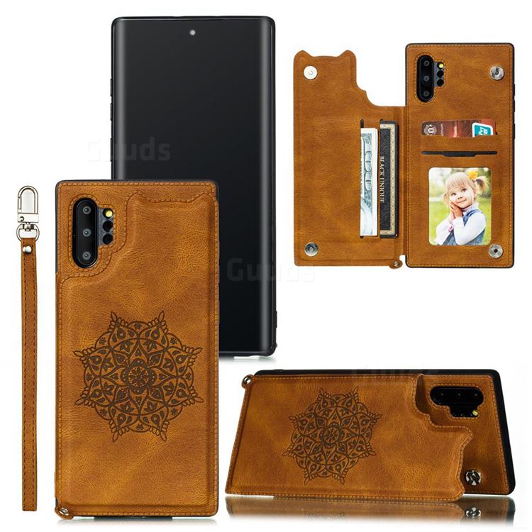 Luxury Mandala Multi-function Magnetic Card Slots Stand Leather Back Cover for Samsung Galaxy Note 10 Pro (6.75 inch) / Note 10+ - Brown