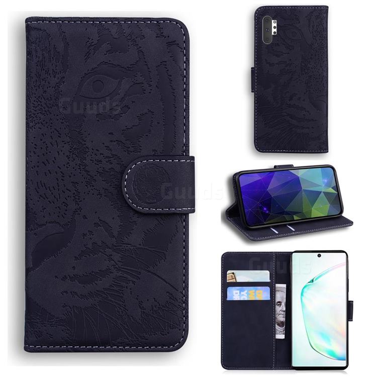 Intricate Embossing Tiger Face Leather Wallet Case for Samsung Galaxy Note 10 Pro (6.75 inch) / Note 10+ - Black