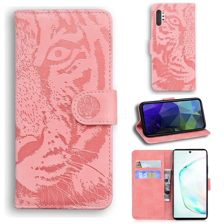 Intricate Embossing Tiger Face Leather Wallet Case for Samsung Galaxy Note 10 Pro (6.75 inch) / Note 10+ - Pink