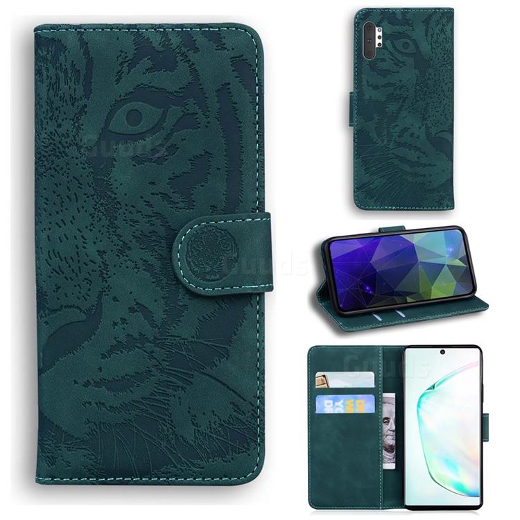 Intricate Embossing Tiger Face Leather Wallet Case for Samsung Galaxy Note 10 Pro (6.75 inch) / Note 10+ - Green