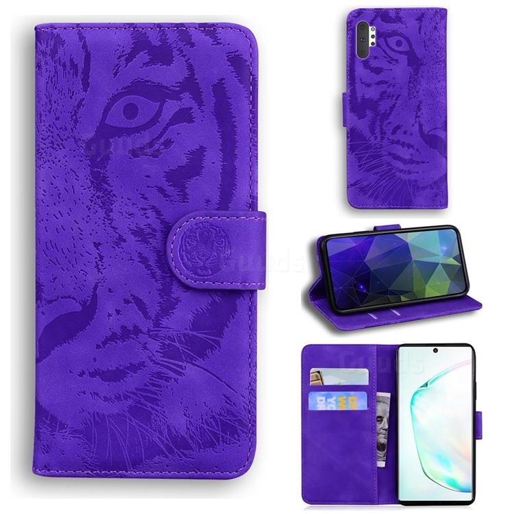Intricate Embossing Tiger Face Leather Wallet Case for Samsung Galaxy Note 10 Pro (6.75 inch) / Note 10+ - Purple