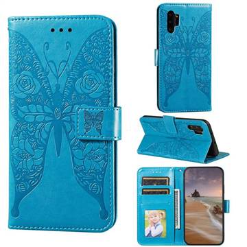 Intricate Embossing Rose Flower Butterfly Leather Wallet Case for Samsung Galaxy Note 10 Pro (6.75 inch) / Note 10+ - Blue