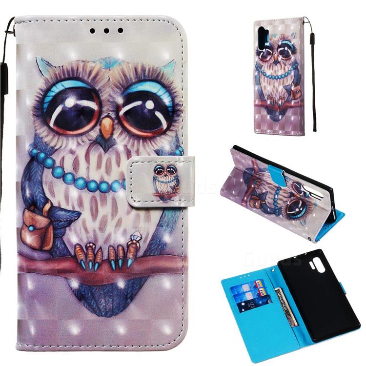 Sweet Gray Owl 3D Painted Leather Wallet Case for Samsung Galaxy Note 10 Pro (6.75 inch) / Note 10+
