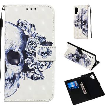 Skull Flower 3D Painted Leather Wallet Case for Samsung Galaxy Note 10 Pro (6.75 inch) / Note 10+