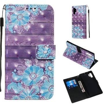 Blue Flower 3D Painted Leather Wallet Case for Samsung Galaxy Note 10 Pro (6.75 inch) / Note 10+