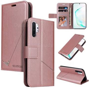 GQ.UTROBE Right Angle Silver Pendant Leather Wallet Phone Case for Samsung Galaxy Note 10 Pro (6.75 inch) / Note 10+ - Rose Gold
