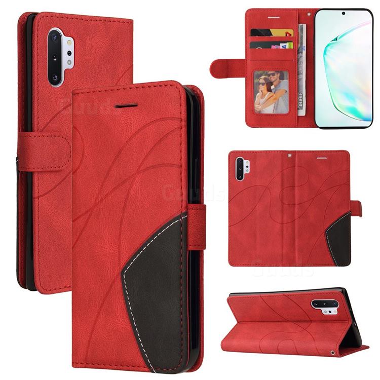 Luxury Two-color Stitching Leather Wallet Case Cover for Samsung Galaxy Note 10 Pro (6.75 inch) / Note 10+ - Red