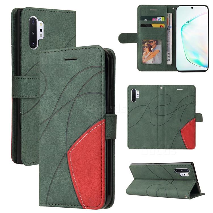 Luxury Two-color Stitching Leather Wallet Case Cover for Samsung Galaxy Note 10 Pro (6.75 inch) / Note 10+ - Green