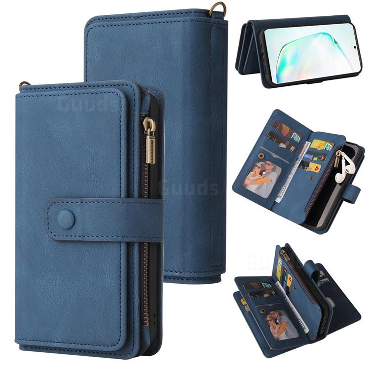 Luxury Multi-functional Zipper Wallet Leather Phone Case Cover for Samsung Galaxy Note 10 Pro (6.75 inch) / Note 10+ - Blue