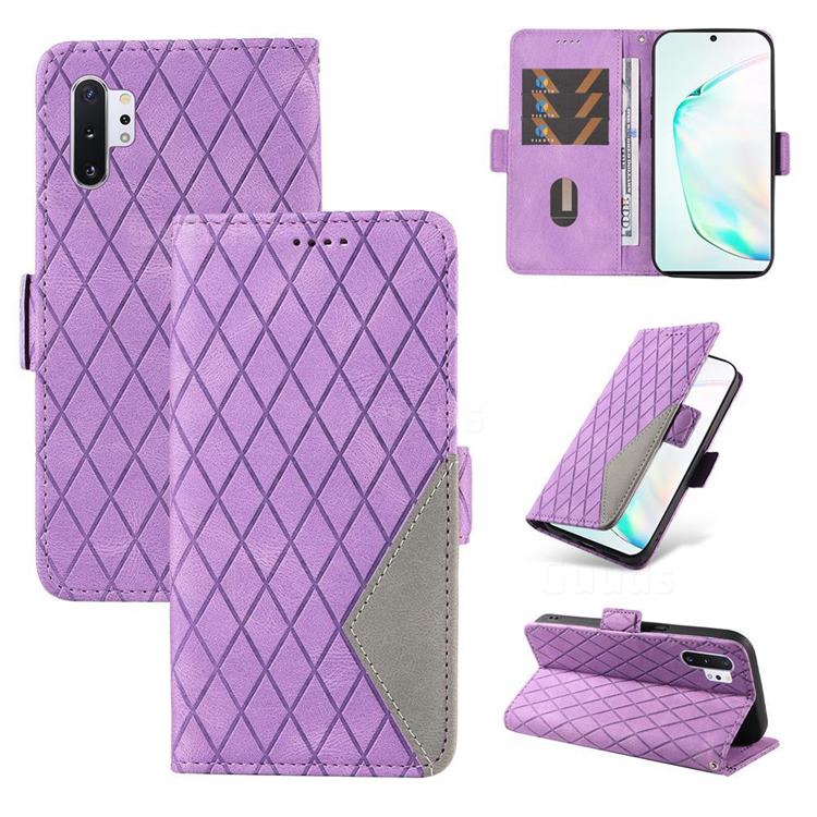 Grid Pattern Splicing Protective Wallet Case Cover for Samsung Galaxy Note 10 Pro (6.75 inch) / Note 10+ - Purple