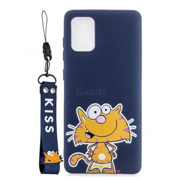 Blue Cute Cat Soft Kiss Candy Hand Strap Silicone Case for Samsung Galaxy Note 20