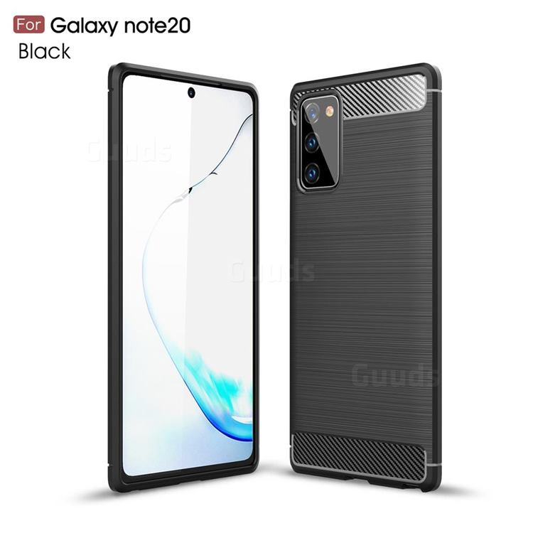 Luxury Carbon Fiber Brushed Wire Drawing Silicone TPU Back Cover for Samsung Galaxy Note 20 - Black