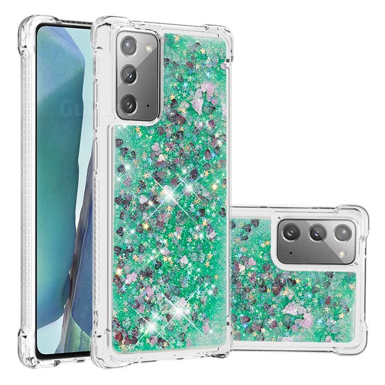 Dynamic Liquid Glitter Sand Quicksand TPU Case for Samsung Galaxy Note 20 - Green Love Heart
