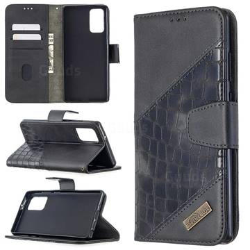 BinfenColor BF04 Color Block Stitching Crocodile Leather Case Cover for Samsung Galaxy Note 20 - Black