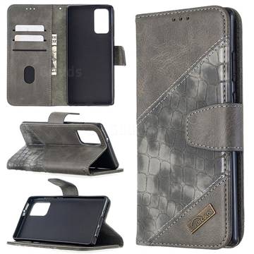 BinfenColor BF04 Color Block Stitching Crocodile Leather Case Cover for Samsung Galaxy Note 20 - Gray