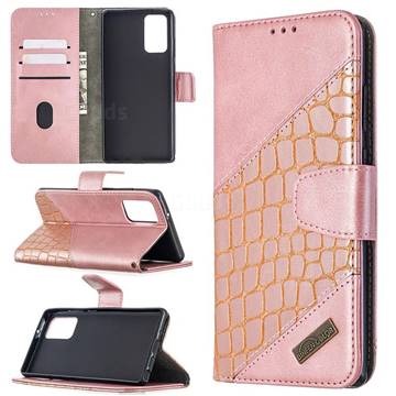 BinfenColor BF04 Color Block Stitching Crocodile Leather Case Cover for Samsung Galaxy Note 20 - Rose Gold