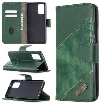 BinfenColor BF04 Color Block Stitching Crocodile Leather Case Cover for Samsung Galaxy Note 20 - Green