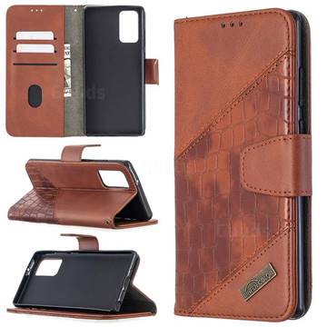 BinfenColor BF04 Color Block Stitching Crocodile Leather Case Cover for Samsung Galaxy Note 20 - Brown