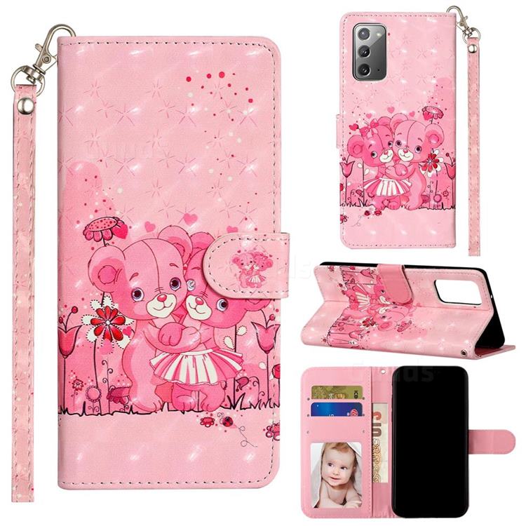 Pink Bear 3D Leather Phone Holster Wallet Case for Samsung Galaxy Note 20