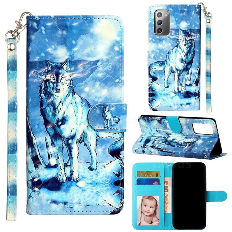 Snow Wolf 3D Leather Phone Holster Wallet Case for Samsung Galaxy Note 20