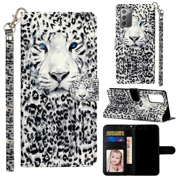 White Leopard 3D Leather Phone Holster Wallet Case for Samsung Galaxy Note 20