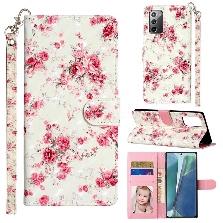 Rambler Rose Flower 3D Leather Phone Holster Wallet Case for Samsung Galaxy Note 20