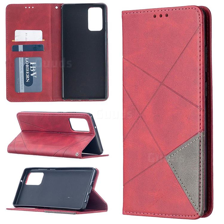 Prismatic Slim Magnetic Sucking Stitching Wallet Flip Cover for Samsung Galaxy Note 20 - Red