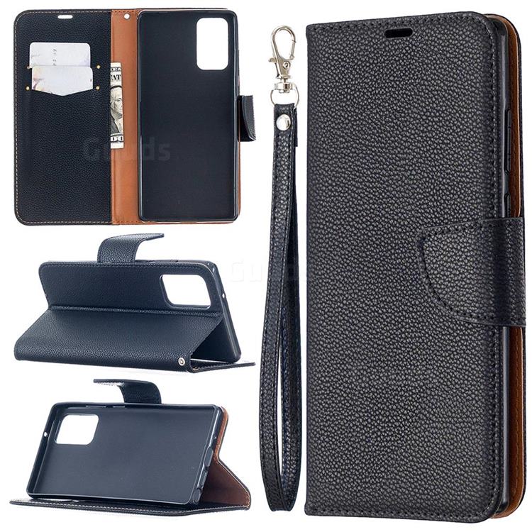 Classic Luxury Litchi Leather Phone Wallet Case for Samsung Galaxy Note 20 - Black