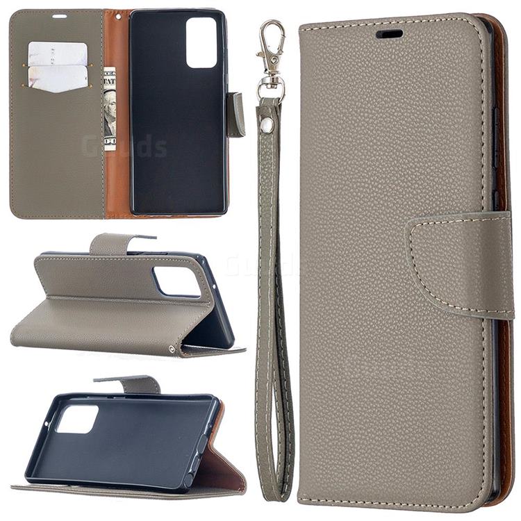 Classic Luxury Litchi Leather Phone Wallet Case for Samsung Galaxy Note 20 - Gray
