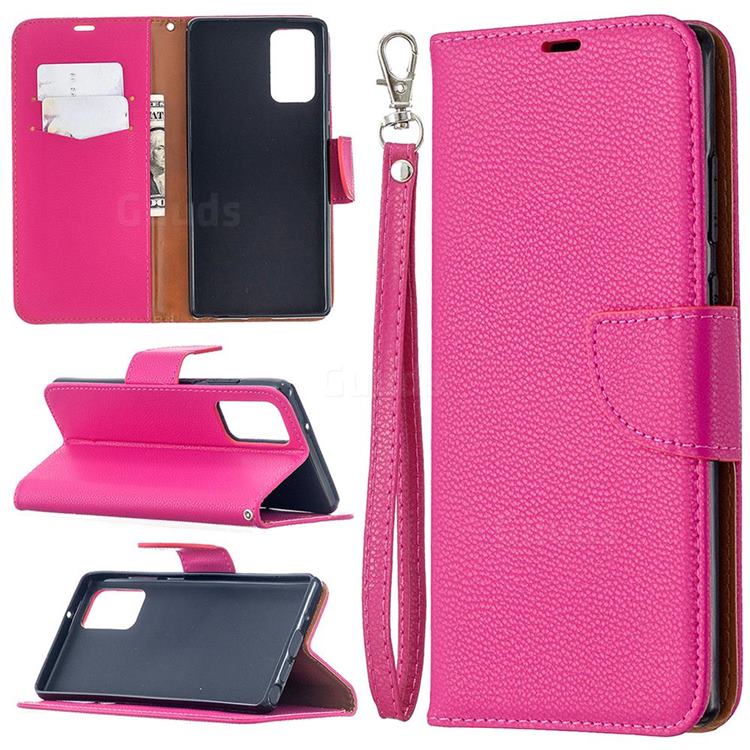Classic Luxury Litchi Leather Phone Wallet Case for Samsung Galaxy Note 20 - Rose