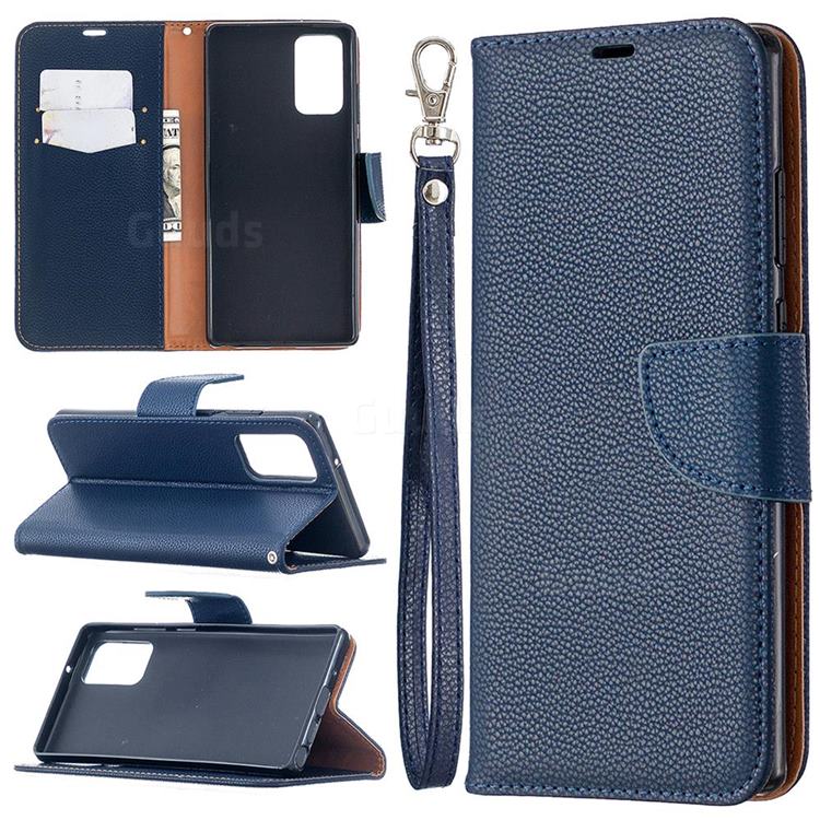 Classic Luxury Litchi Leather Phone Wallet Case for Samsung Galaxy Note 20 - Blue