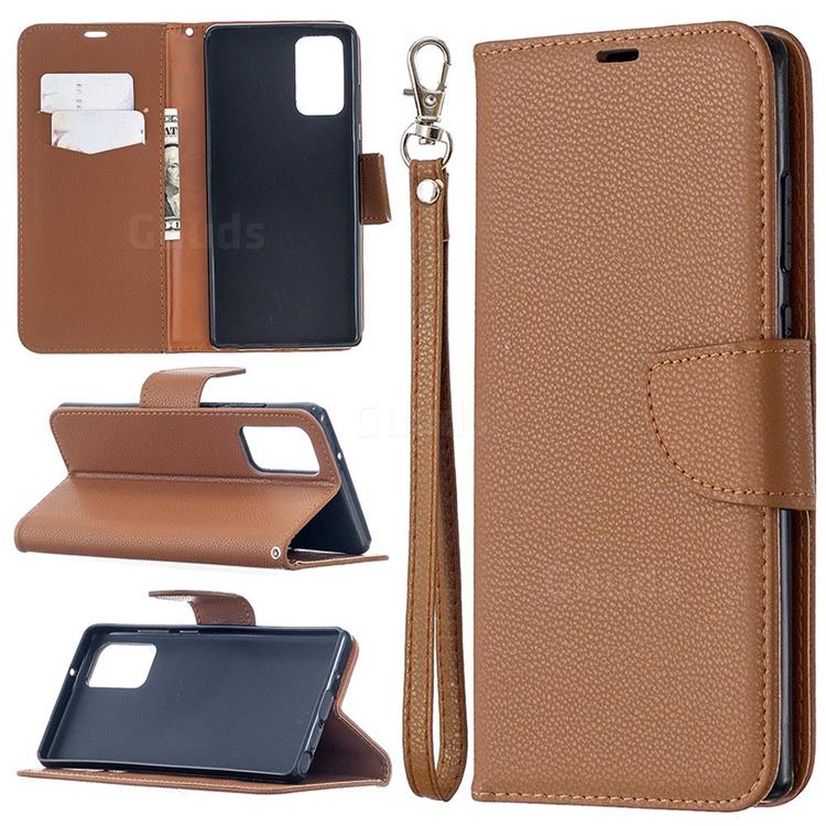 Classic Luxury Litchi Leather Phone Wallet Case for Samsung Galaxy Note 20 - Brown