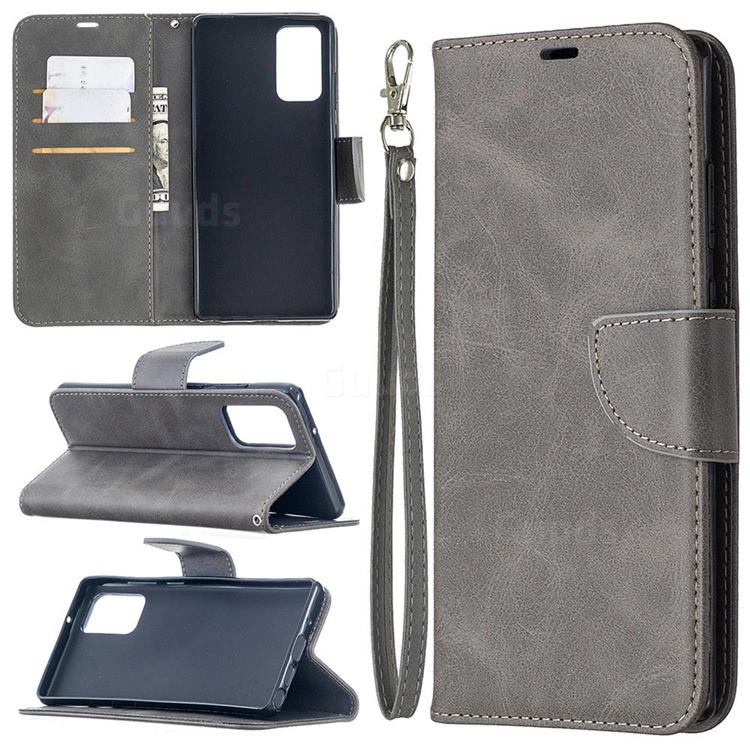 Classic Sheepskin PU Leather Phone Wallet Case for Samsung Galaxy Note 20 - Gray