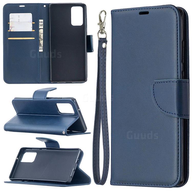 Classic Sheepskin PU Leather Phone Wallet Case for Samsung Galaxy Note 20 - Blue