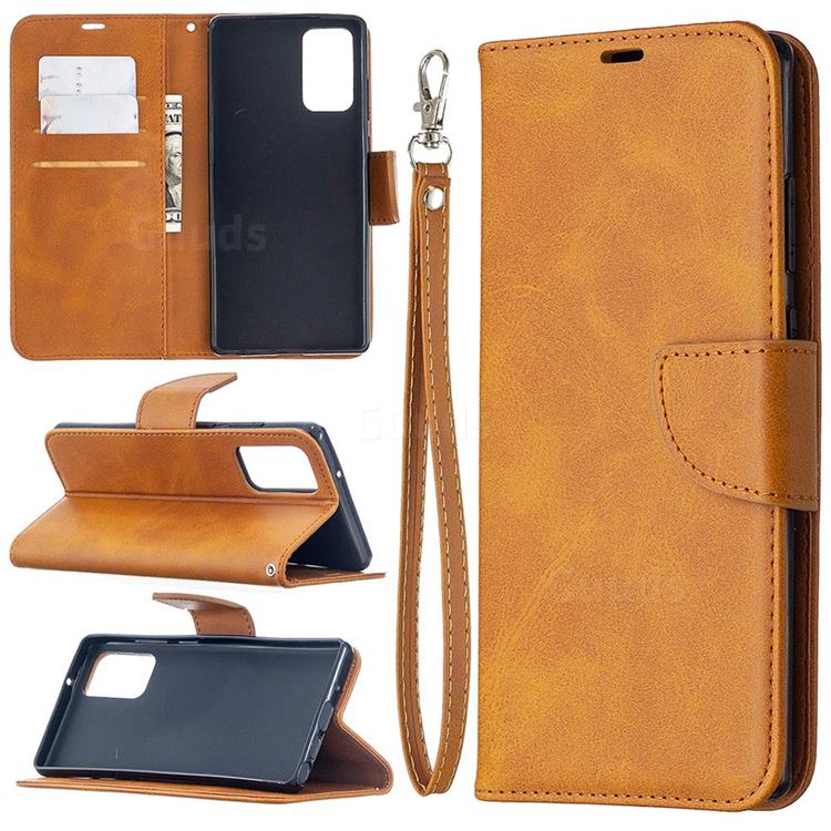 Classic Sheepskin PU Leather Phone Wallet Case for Samsung Galaxy Note 20 - Yellow