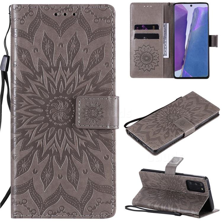 Embossing Sunflower Leather Wallet Case for Samsung Galaxy Note 20 - Gray
